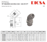 JIC Male Adjustable 45 Elbow Adaptor, E3-MJ-45-ADJ