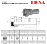 BSP Female Double Hex Hose End, HBBF | TTA Hydraulics