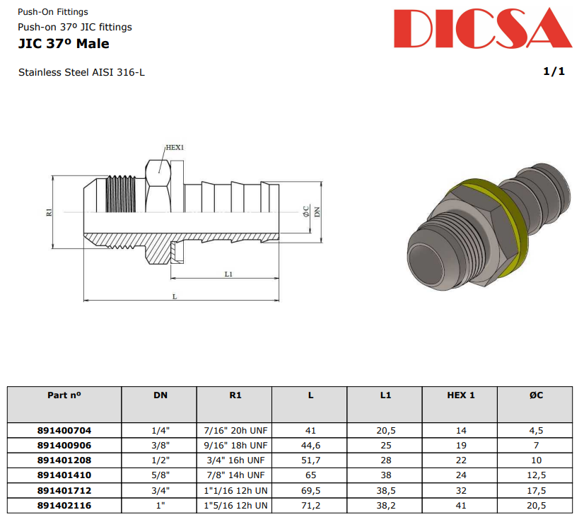 JIC Male to Push Lock Hose End, HPJM | TTA Hydraulics