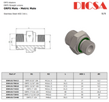 O'Ring Sealing to Metric Male Adaptor, MORF/MM | TTA Hyd